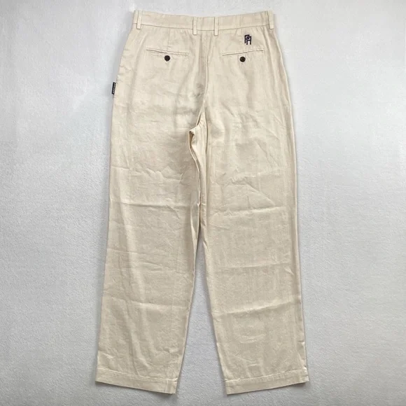 Palm Angels Pleated Linen Blend Back Logo Embroidered Chino/Trouser Pant